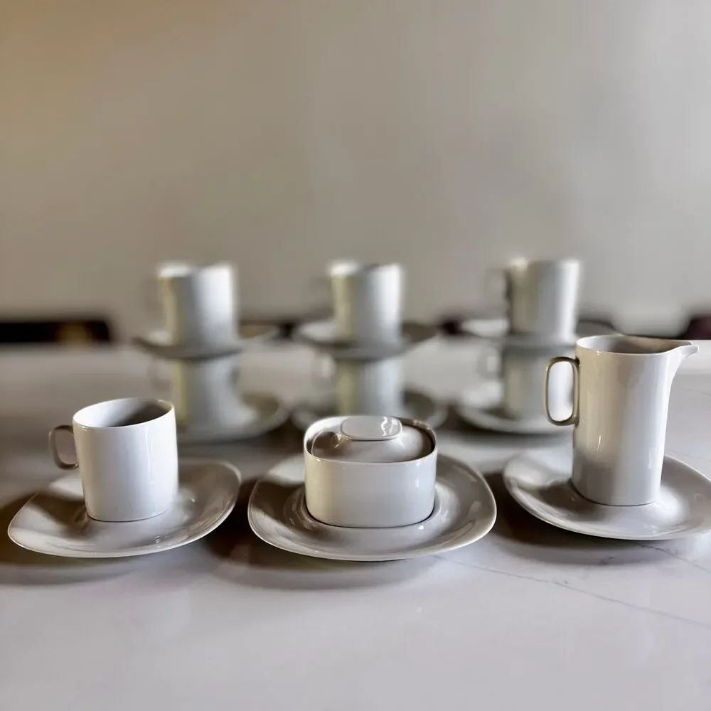 18pc Gerald Gulotta Block Langenthal Transition White Coffee Set + Platter MCM